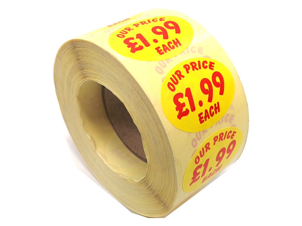 PRICE OVAL £1.99 LABELS 1000/ROLL YELLOW/RED