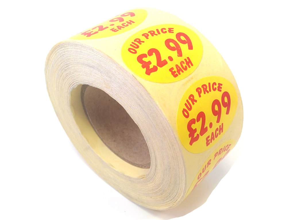 PRICE OVAL £2.99 LABELS 1000/ROLL YELLOW/RED
