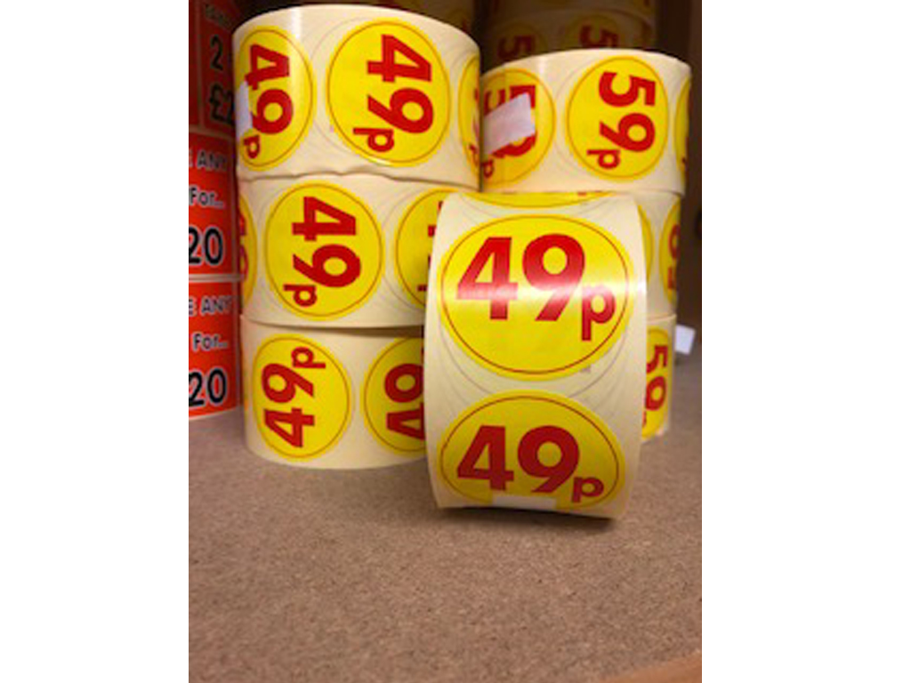 PRICE ROUND 49P LABELS 1000/ROLL YELLOW/RED