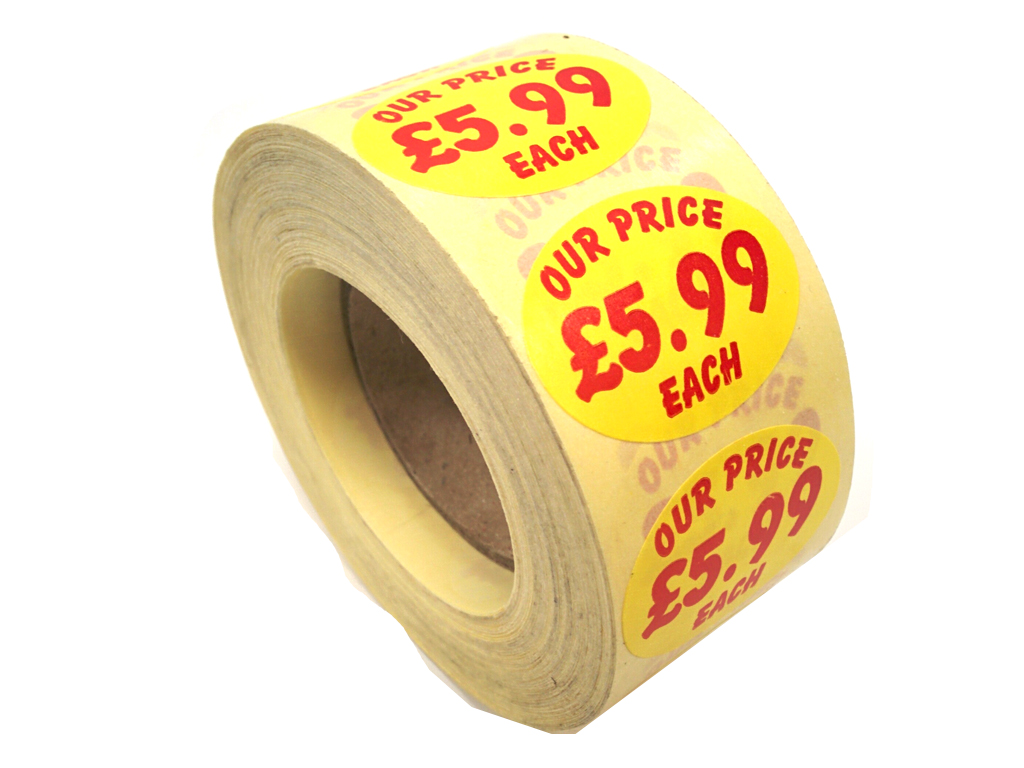 PRICE OVAL £5.99 LABELS 1000/ROLL YELLOW/RED