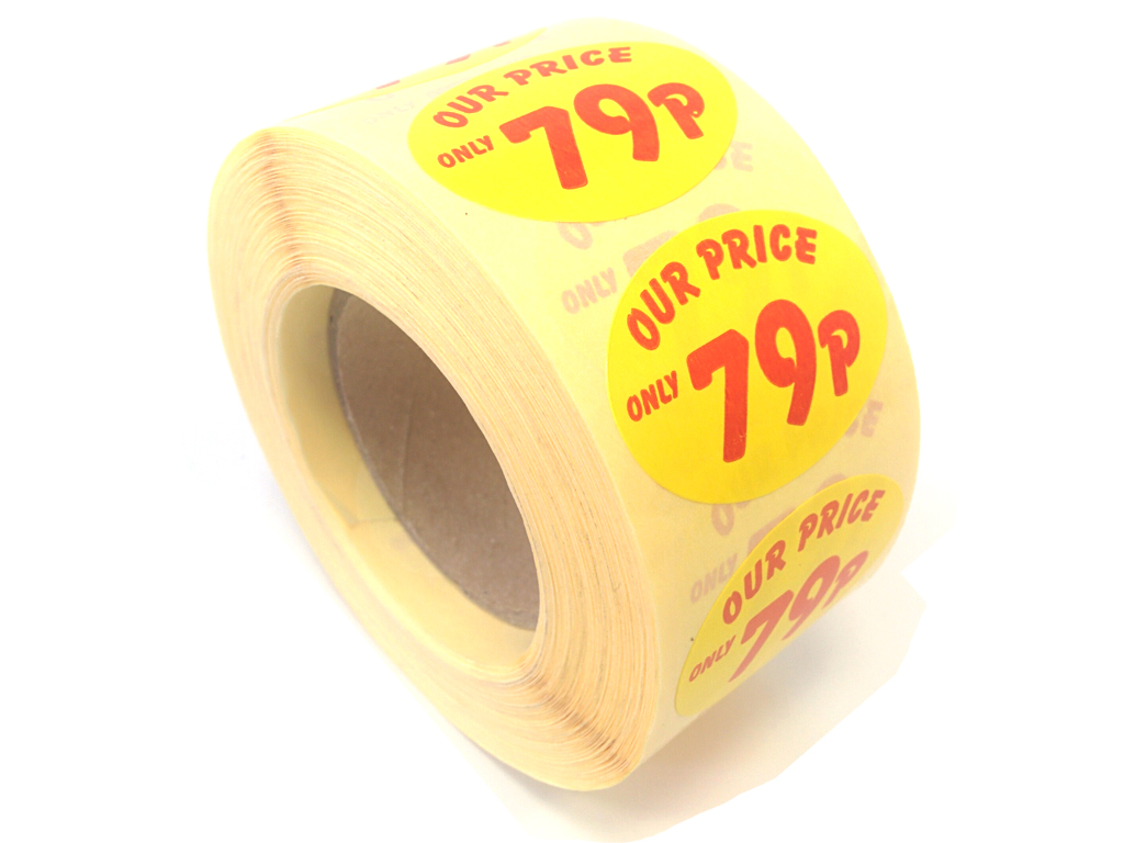 PRICE OVAL 79P LABELS 1000/ROLL YELLOW/RED