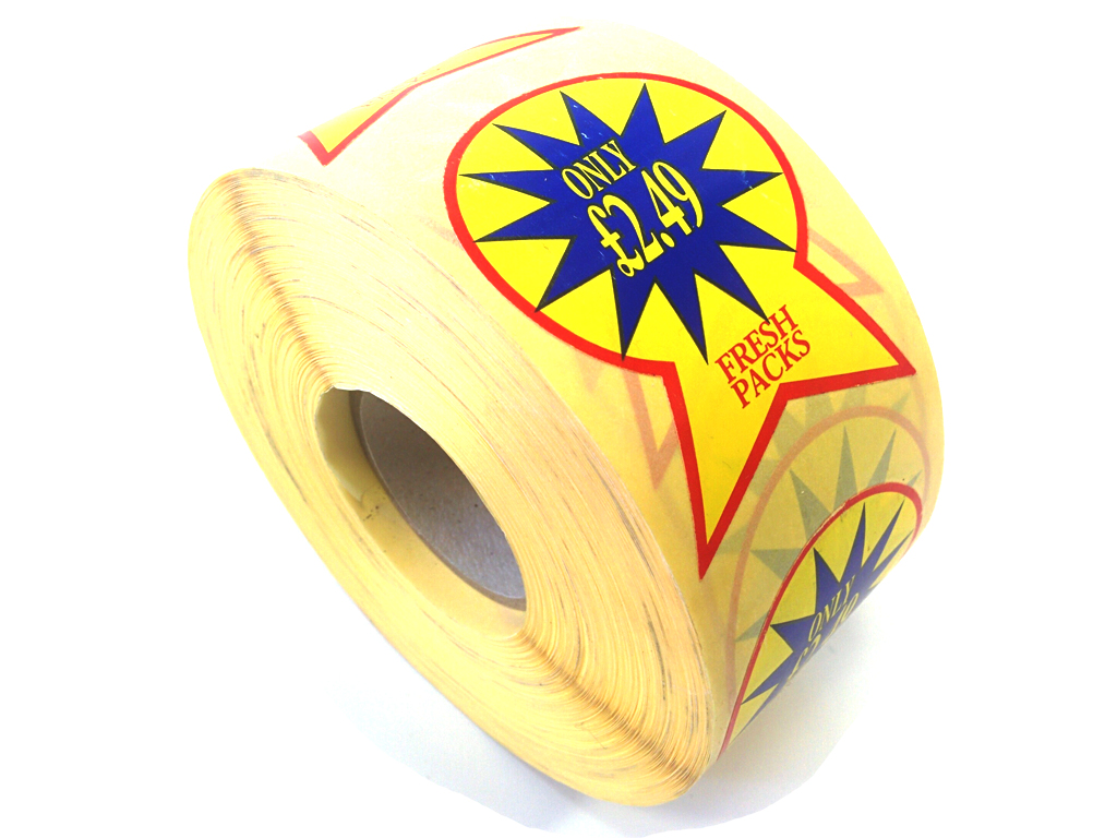 £2.49 ROSETTES LABELS 1000/ROLL YELLOW/BLUE/RED