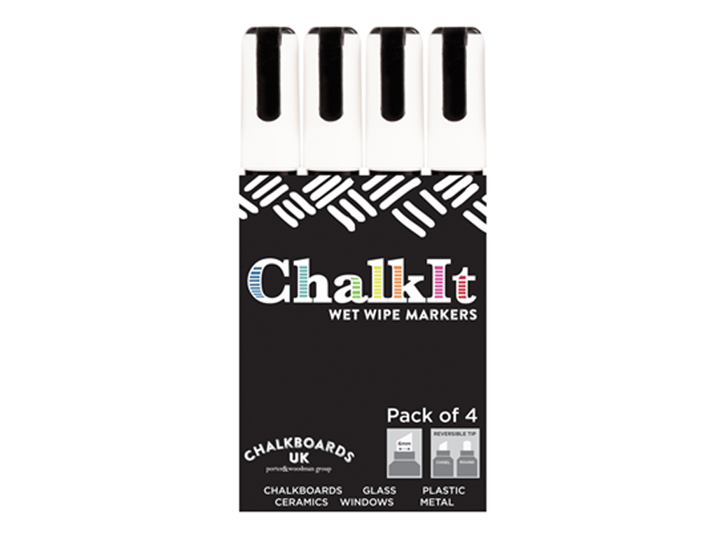 WHITE 5MM CHALK BOARD BULLET PENS 4/PACK