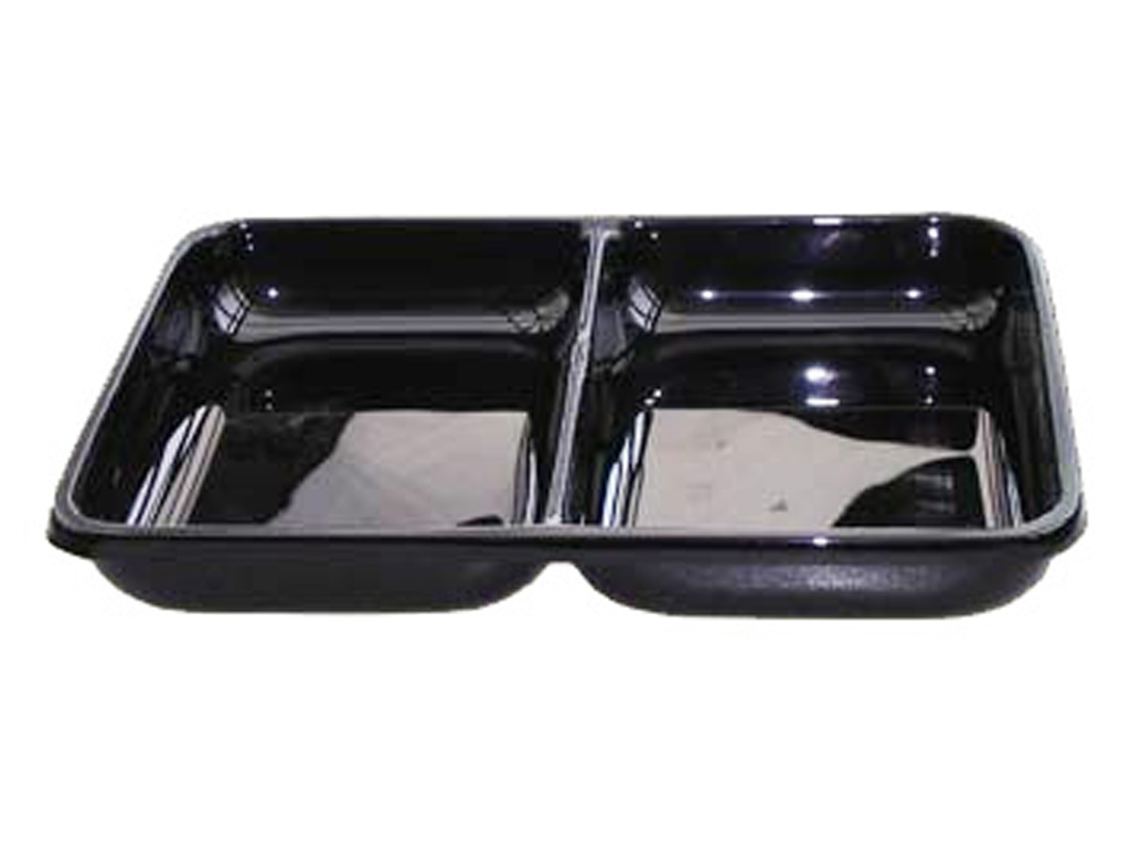 BLACK TRAY WITH DIVIDER 14 X 10 X 2" ROLLED EDGE