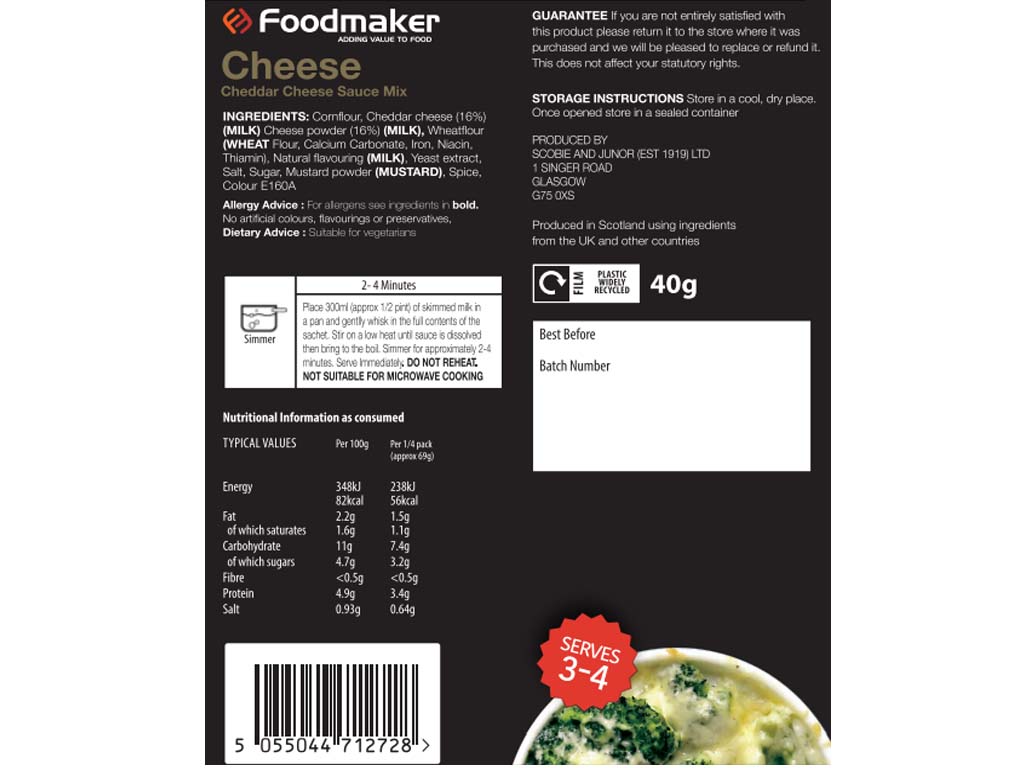 Cheddar Cheese Sauce 12 X 40G Sachets