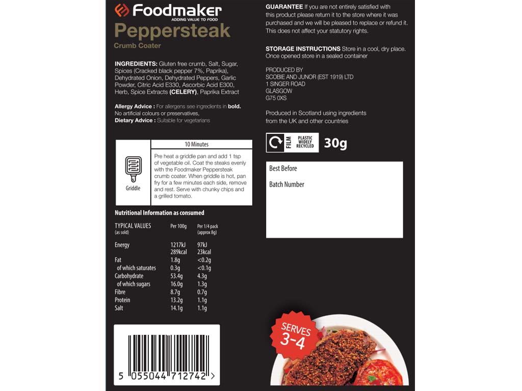 Pepper Steak Crumb Coater 12 X 30G Sachets